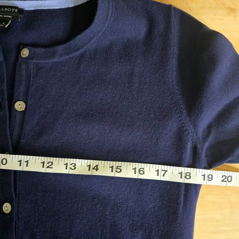 Talbots Cardigan Navy Blue Pima Cotton Pocket Button Front Sweater Small - Picture 8 of 11